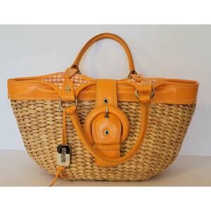 MAGGI B St Tropez Satchel Woven Straw Purse Tangerine MB23031